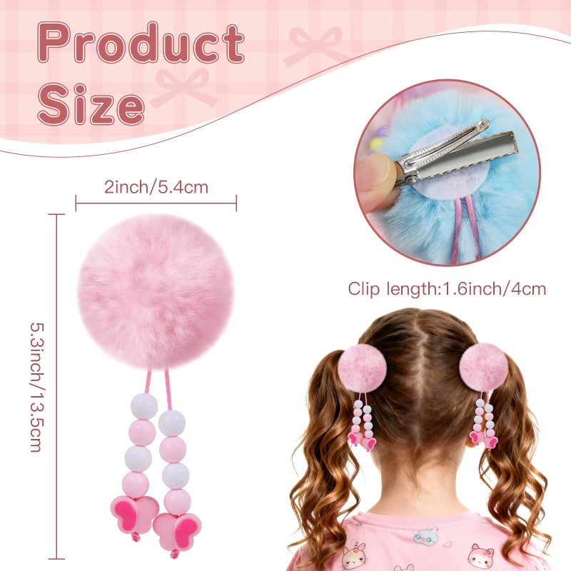 CN 6PCS Pom Pom Hair Bow Clips for Girls, Colorful Fur Ball Fluffy Bows for Girls with Butterfly,Cute Hair Accessories with Alligator Clips for Kids Toddlers Women - Image 3